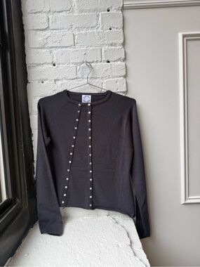 With Jean Black Snap-Front Ribbed Cardigan